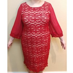 R&M RICHARDS 18W Red Lace Sparkle Formal Dress